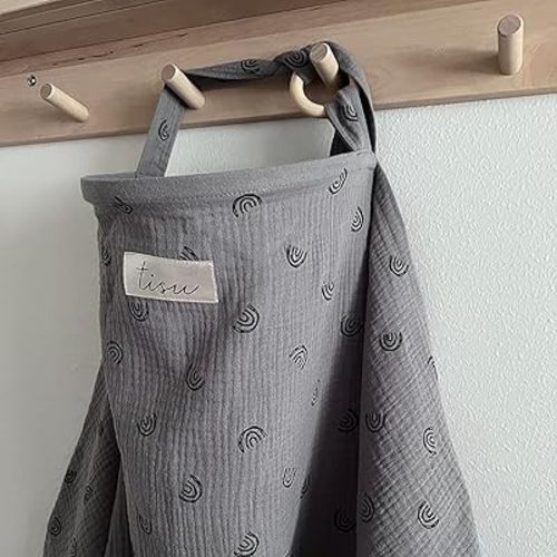 Nursing Cover for Baby Breastfeeding & Pumping | Multi Use Car Seat Stroller Cover | Breathable Soft Muslin Cotton | Breast Feeding Apron & Shawl by TISU (Dark Grey Rainbow)