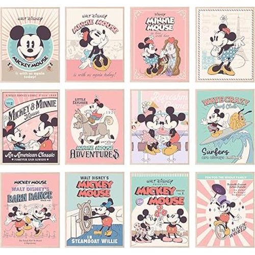 BigWig Prints Mickey Mouse Wall Decor, Minnie Mouse Decor, Minnie Room Posters, Mickey Artwork - Unframed Set Of 12 (8x10”)