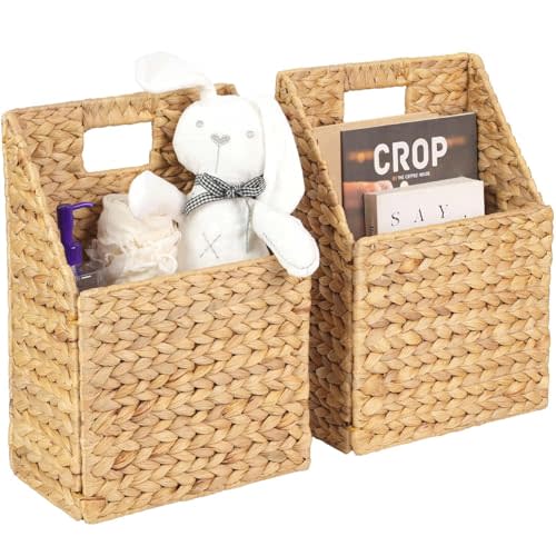 Wicker Hanging Storage Basket (10,5"Lx6,5"Wx13"H), Set of 2 Wall Baskets, Water Hyacinth Baskets, Wall Decor Hyacinth Basket Hanging for Organizing Files, Mails, Books, Accessories