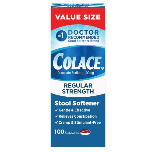 Amazon.com: Colace Stool Softener Constipation Relief 100 mg, 100 Capsules | No.1 Doctor Recommended Stool Softener Brand, Docusate Sodium, Gentle Docusate, Stimulant-Free, Regular Strength
