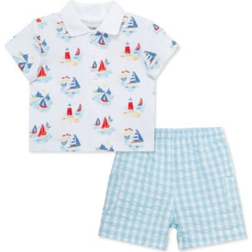 Breezy Cotton Button-Up Polo & Shorts Set, 3M