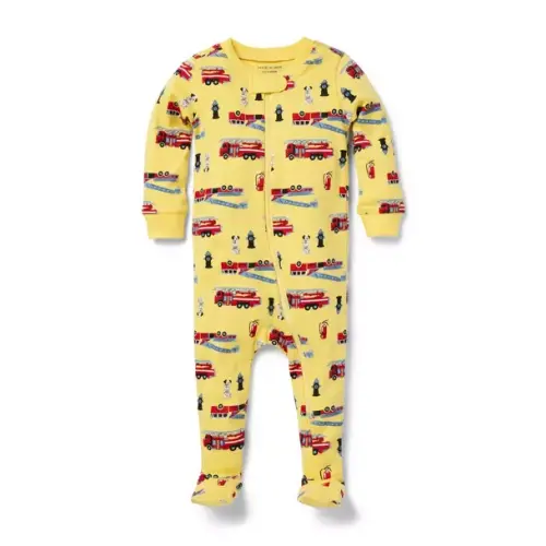 Newborn Yellow Firetruck Baby Good Night Footed Pajama In Firetruck by Janie and Jack
