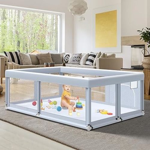 65" ×50" Large Baby Playpen, Baby Playard for Babies and Toddlers, Baby Fence Play Pens for Indoor & Outdoor, Sturdy Safety Play Yard with Soft Breathable Mesh, Anti-Fall, Grey