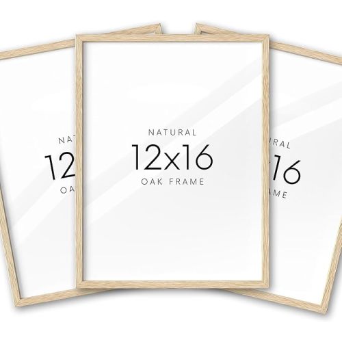 12x16in Oak Wood Picture Frame Set of 3,12"x16" Beige Minimalist Wooden Poster Frames,Natural Solid Wood Picture Frame for Wall Art,Photos,Prints