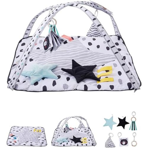 VEVOR Baby Play Gym Mat, Tummy Time Mat with 6 Sensory Toys, Baby Activity Mat with 2 Touch Balls & Soft Fabric for Sensory & Motor Skill Development, Baby Essential Gift for 0-18 Month Newborn Infant