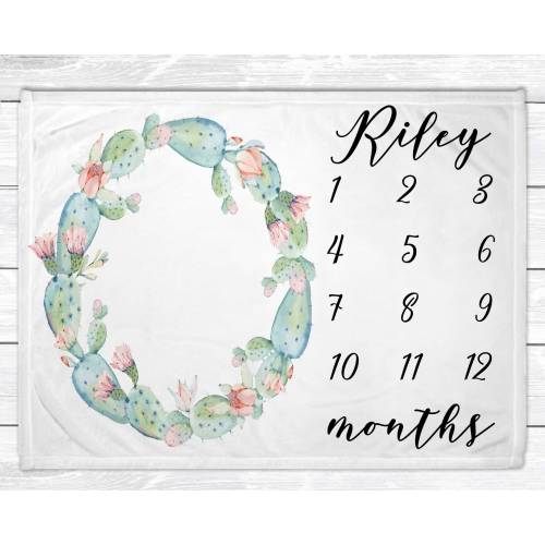 Cactus Monthly Milestone Blanket - Cactus Nursery Decor - Monthly Baby Milestone Blanket - Baby Age Blanket