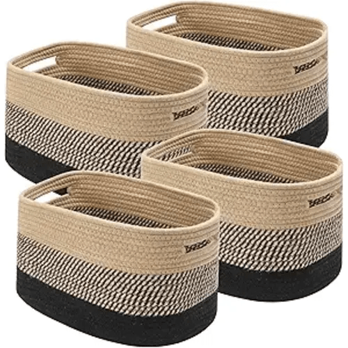 4 Pack Woven Storage Baskets for Organizing - Cotton Rope Baskets for Closet, Toys, Books, Towels, Durable Storage Bins for Shelves, Living Room, Bedroom, 12.7''Lx9''Wx7.8''H (Brown, 12.7")