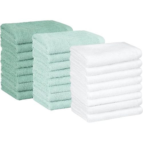 Amazon Basics Highly Absorbent, Fast Drying 100% Cotton Washcloths for Bathroom, Machine Washable, Soft, 12 x 12 in, White, 60-Pack