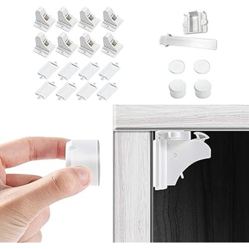 Vmaisi Adhesive Magnetic Cabinet Locks for Babies (8 Locks and 2 Keys)