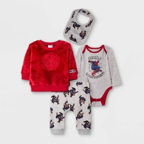 Baby Boys' 4pc Marvel Spider-man Top & Bottom Set - Red 3-6m