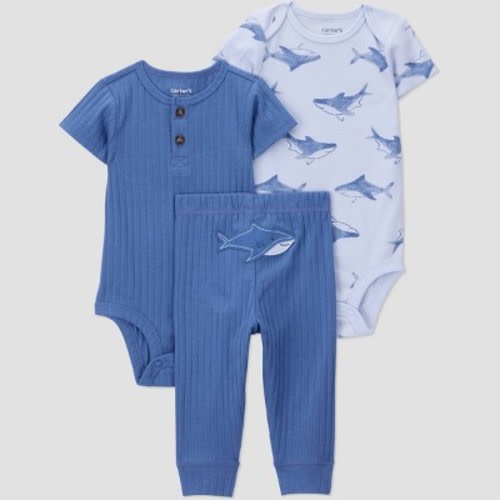 Carter's Just One You® Baby Boys' 3pc Shark Bodysuits and Jogger Pants Set - Blue 3M