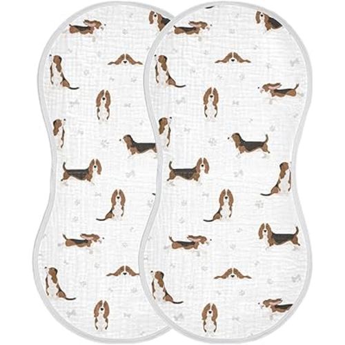 Basset Hound Dog Pattern Muslin Burp Cloths for Baby 2 Pack Soft 100% Cotton Baby Washcloths Bibs for Boy Girl