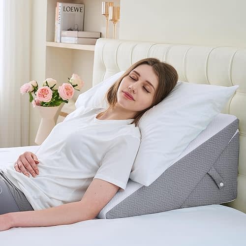 Sasttie Wedge Pillow Headboard, Adjustable Bed Wedge Pillow for After Surgery, Sleeping, Acid Reflux, Neck Pain, Back Pain, and Surgery Recovery, Dark Grey & White