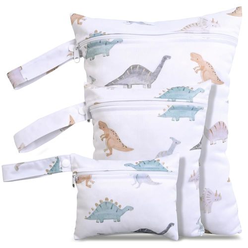 Ditind Wet Dry Bags for Baby Cloth Diapers, 3 Pack Waterproof Washable Travel Bags, Reusable for Travel, Beach, Pool, Stroller, Diapers, Dirty Gym Clothes, Swimsuits.