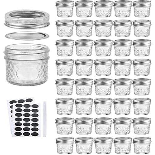 Accguan 4oz / 120ml Mason Jars Glass Canning Jars, Jelly Jars With Regular Lids, Ideal for Honey,Jam,Wedding Favors,Shower Favors, Set of 40