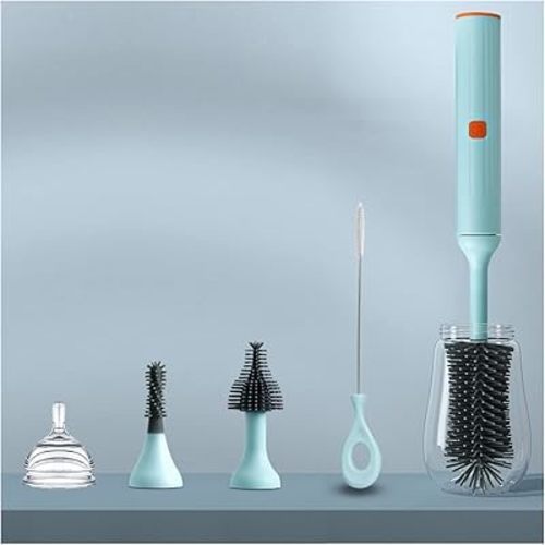Electric Bottle Brush Set with Rechargeable Baby Bottle Brush Cleaner, Pacifiers Brush, Straw Brush, Safe Silicone Material Newborn Essentials,Blue