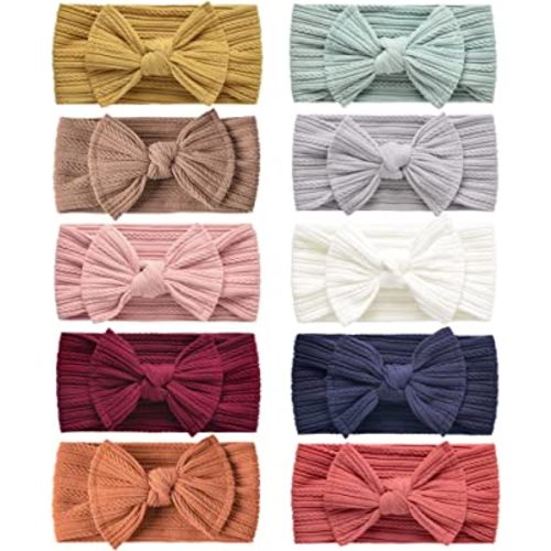 Niceye Handmade Baby Headbands Stretchy Nylon Headband with Bows for Infant Baby Toddler Girls- Pack of 10, Colorful, 5 x 5 x 0.7 inches
