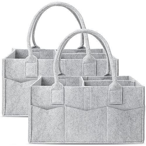 Cute Castle 2 Pack Diaper Caddy Organizer - Portable Baby Caddy Organizer with Handle, Nursery Storage Bin and Car Organizer - Grey