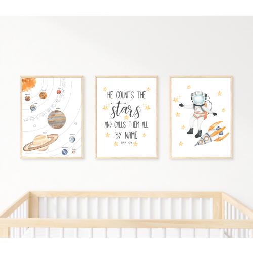 Outer Space Printable Wall Art, Digital Download Space Themed Nursery, Bedroom Decor, Psalm 147 Bible Verse, Solar System, Celestial Nursery