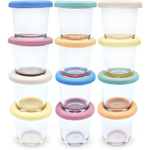 Elk and Friends 4oz Borosilicate Glass Baby Food Storage Jars with Silicone Lid | Strong Glass | Set of 12 | Microwave, Oven & Dishwasher Safe | Infant and Babies