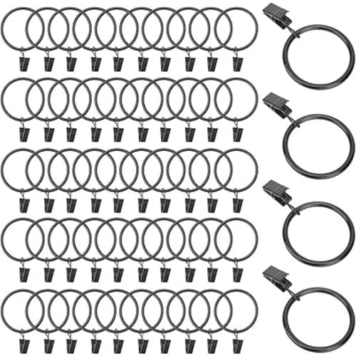 150 Packs 1.5 Inch Metal Openable Curtain Rings with Clips, Decorative Drapery Rustproof Vintage Curtain Rings with Strong Hooks for Room, Bathroom and Parlor Window, Black, by GENHAKON