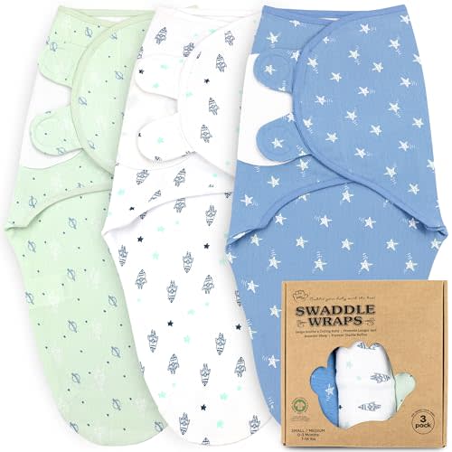 Bublo Baby Swaddles for Newborn Boys – 3-Pack Infant Swaddles 0-3 Months – Adjustable Newborn Swaddle Sleep Sack – Soft Organic Cotton Baby Wrap for Safe & Cozy Sleep
