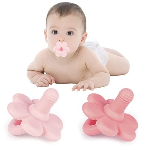 Tinabless Baby Pacifier - Silicone Pacifier & Teether, Set of 2 in Dark Pink & Pink, Soother Pacifier for Breast Feeding Babies 3-6 Month, Car Seat Toy for New Born - Pink&Dark Pink