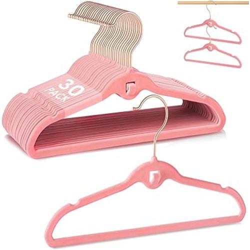 Baby Velvet Hangers 30 Pack, 11 Inches Pink Kids Clothes Hangers for Closet, Non Slip Toddler Infant Hanger for Nursery, Thin Space Saving Stackable Children Felt Hanger with 360° Swivel Hooks