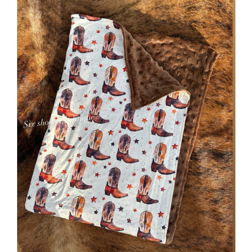 Cowboy boots baby Minky blanket