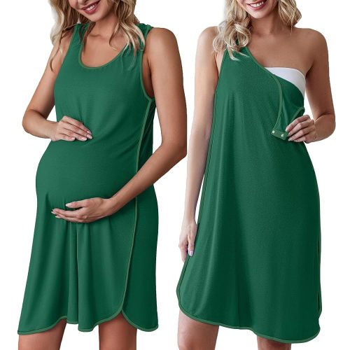 Ekouaer Labor and Delivery Gown for Hospital 3 in 1 Nursing Dress Sleeveless Maternity Snap Button Breastfeeding Nightgown