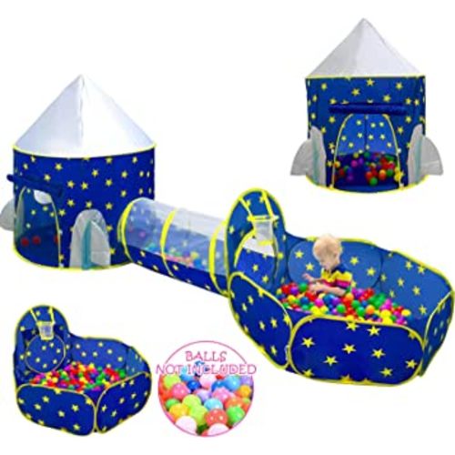 PigPigPen 3pc Kids Play Tent for Boys with Ball Pit, Crawl Tunnel, Princess Tents for Toddlers, Baby Space World Playhouse Toys, Boys Indoor& Outdoor Play House, Perfect Kid’s Gifts