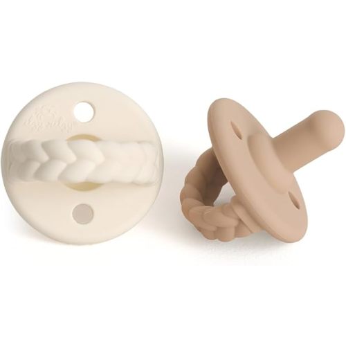 Itzy Ritzy Sweetie Soother Pacifier Set of 2 - Silicone Newborn Pacifiers with Collapsible Handle & Two Air Holes for Added Safety; Set of 2 in Buttercream & Toast, Ages Newborn & Up