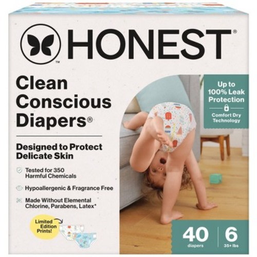 The Honest Company Clean Conscious Disposable Diapers - Ocean Bottoms & Chilly Cheeks - Size 6 - 40ct