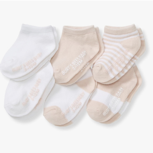 Burt's Bees Baby Unisex Baby Socks Ankle or Crew Height Made with Soft Organic Cotton, 6 Packs with Non-Slip Grips for Babies