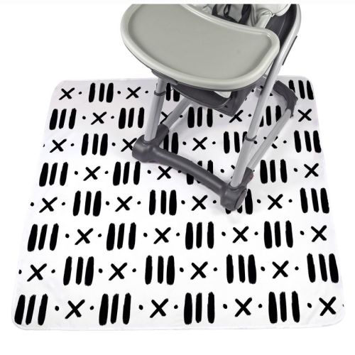 Baby Splat Mat For Under High Chair - Washable Waterproof Baby Floor Mat 51"x51" - - Black & White