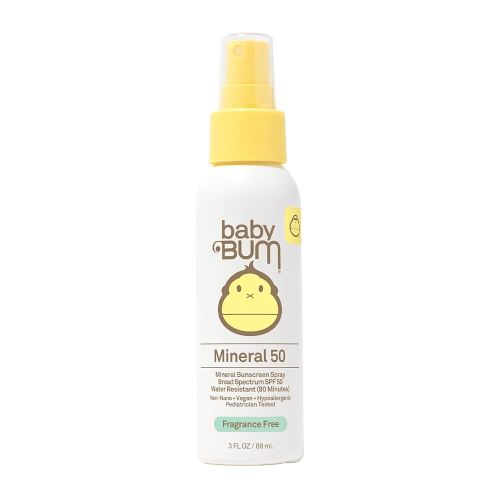 Baby Bum SPF 50 Sunscreen Spray | Mineral UVA/UVB Face and Body Protection for Sensitive Skin | Fragrance Free | Travel Size | 3 FL OZ