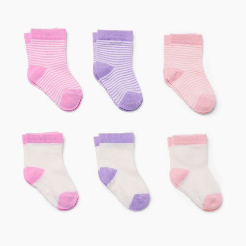 Small Story 6-Pack Crew Socks - Pink/Purple, 0-3 M