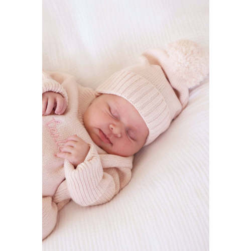 Knit Baby Pom Pom Beanie in Tea Rose | Caden Lane