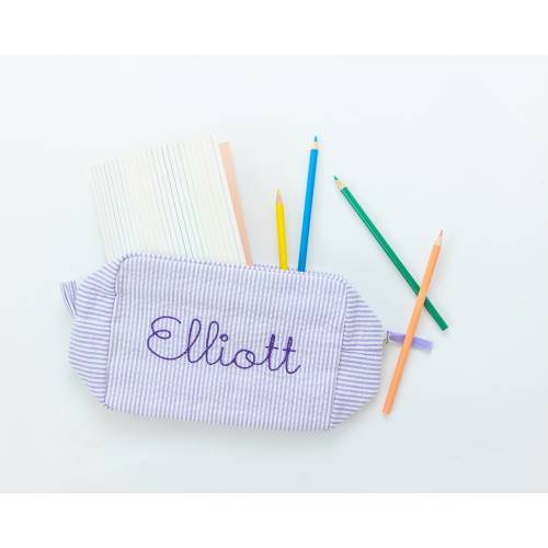 Personalized Monogrammed Seersucker Cosmetic Bag, Monogrammed Toiletry Bag Women, Women's Personalized Travel Toiletry Bag, Ballet Shoe Bag