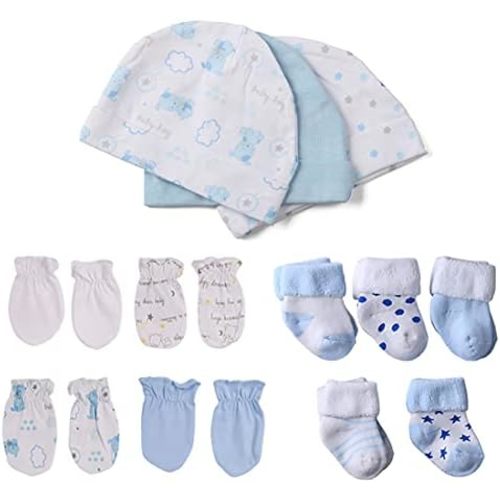 Chamie Baby's Organic Cotton Socks, Caps and Mittens Set for Baby Girls and Boys