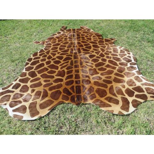 HUUUUUGE ! GIRAFFE printed cowhide rug Genuine Natural Hair on ! Extra LARGE ! brown beige brown print printed soft zebra tiger leopard gbH