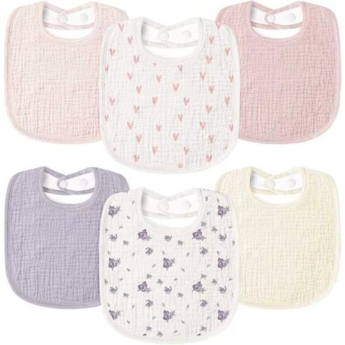 Susurration Muslin Baby Drool Bibs 6Pack Soft Square Adjustable Baby Bandana Bibs for Unisex Girls & Boys