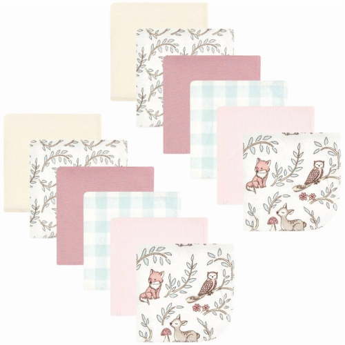 Hudson Baby Infant Girl Flannel Washcloths, Girl Woodland Pals 12Pk, One Size