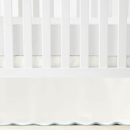 Lush Decor - Crib Skirt, Soft Cotton, Ideal for Classic Nursery Decor, Coastal Chic Desigb with Scalloped Edge (Blue, 25" x 52" x 16")