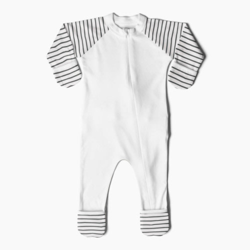 Goumi Kids Organic Cotton Printed Footie - Stripe Gray, 0-3 Months
