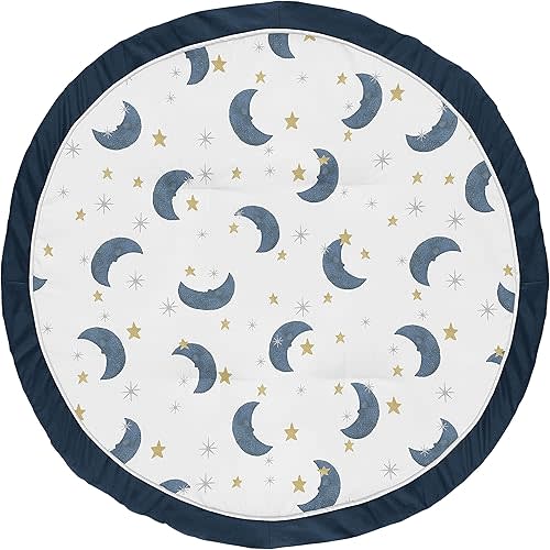 Sweet Jojo Designs Moon and Star Boy or Girl Baby Playmat Tummy Time Infant Play Mat - Navy Blue and Gold Watercolor Celestial Sky Gender Neutral Outer Space Galaxy