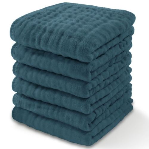 Baby Washcloths Muslin Cotton, Large 10”x10” by Comfy Cubs (Slate Grey, Pack of 6)