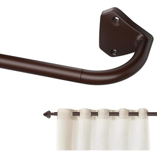 Brown Curtain Rods for Windows 66 to 120 inch, 5/8 inch Adjustable Wrap Around Blackout Curtain Rods for Bedroom & Outdoor