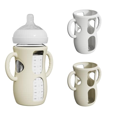 2 Pack Silicone Sleeves for Avent Natural Glass Bottles, Anti Breakage Baby Bottle Protector with Easy-Grip Handle, Compatible Philips Avent Glass Natural Bottle 8 oz, Not for Infant Use