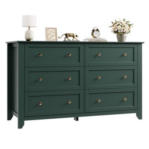 Dark Green 6 Drawer Dresser for Bedroom, 54" Wide Large Dresser with Deep Drawers & Metal Knobs, Modern Wooden Chests of Drawers